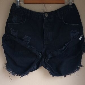 One Teaspooncut Off  Shorts Black Distressed Denim Shorts Size 28